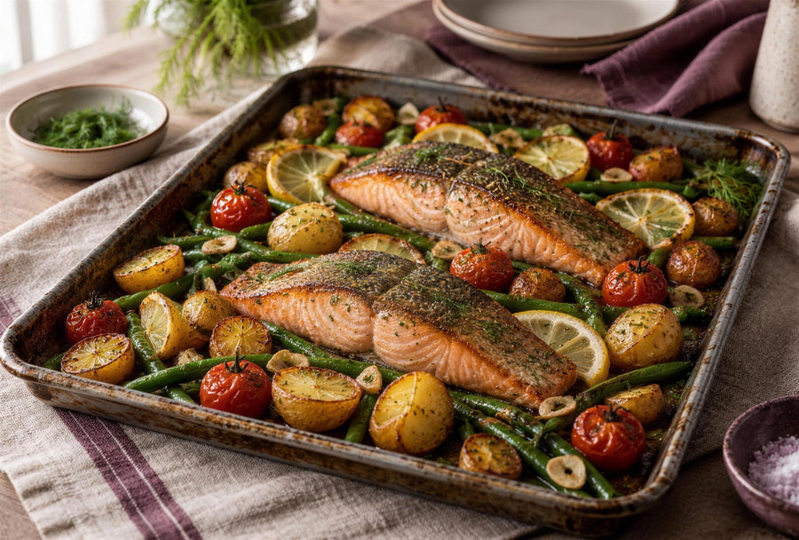 Lemon salmon traybake